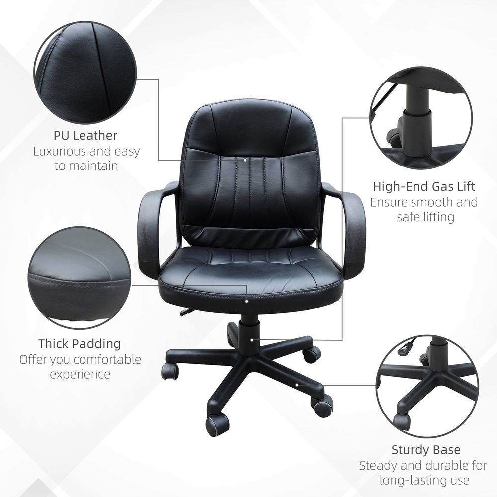 Black PU Leather Swivel Executive Office Chair, Ideal for Computer Desk and Gaming