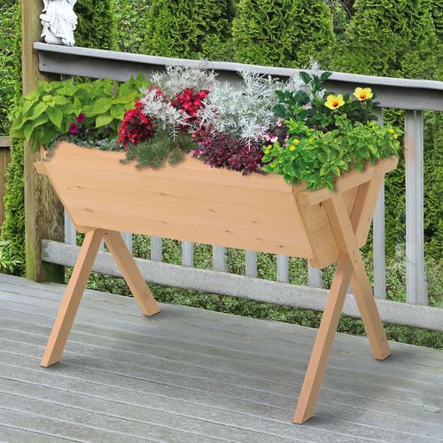 Elevate Your Garden: Large Oak-Toned Fir Wood Raised Plant Stand