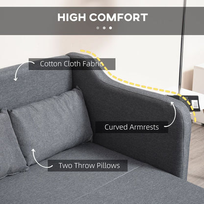 Grey Pull-Out Sofa Bed: Fabric 2-Seater Couch for Living Room