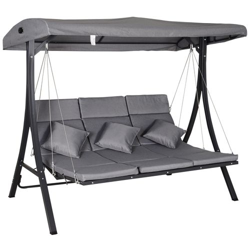 Grey Steel 3-Seater Outdoor Swing Chair with Canopy & Cushions - Ultimate Relaxation