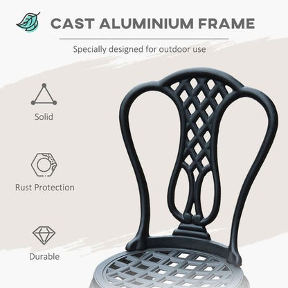 Elegant 3-Pc Cast Aluminium Bistro Set - Chic Outdoor Dining & Relaxation