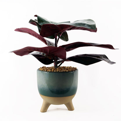 35cm Artificial Ficus Plant in Teal Blue Green Ceramic Pot