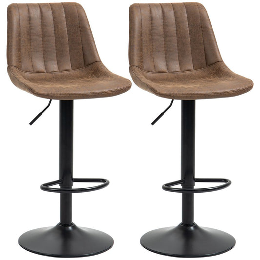 Set of 2 Brown Microfibre Retro Tub Bar Stools with Metal Frame for Home Seating