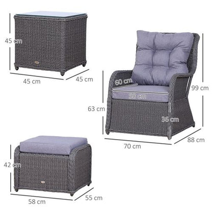 Deluxe 2-Seater Rattan Armchair & Table Set Grey