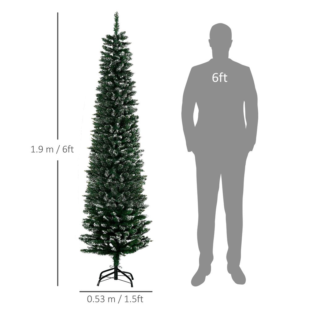 6.5ft Snow Dipped Artificial Pencil Christmas Tree with Foldable Black Stand - Green