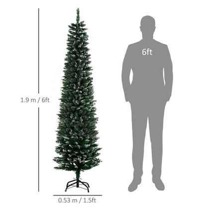 6.5ft Snow Dipped Artificial Pencil Christmas Tree with Foldable Black Stand - Green