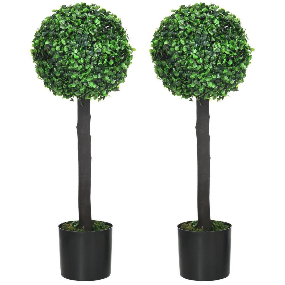 Set of 2 Potted Artificial Boxwood Ball Trees: 60cm, Outdoor