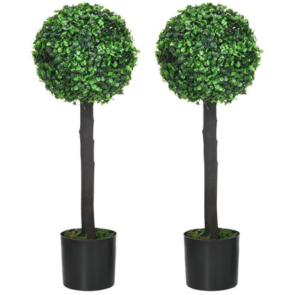 Set of 2 Potted Artificial Boxwood Ball Trees: 60cm, Outdoor