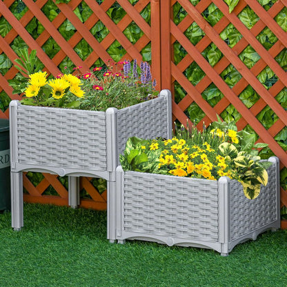 Stylish Set of 2 Rattan-Effect Raised Garden Planter Boxes for Outdoor Bliss