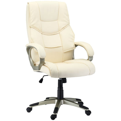 White Faux Leather Executive Office Chair with Swivel Wheels, Stylish and Comfortable