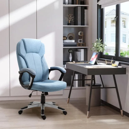 Blue High Back Home Office Chair with Armrests and Height Adjustment Feature