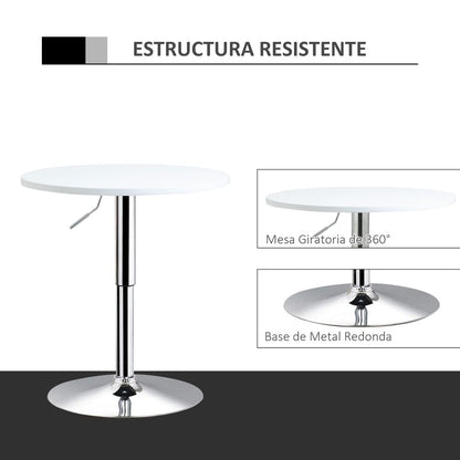 60cm Adjustable Round Bar Table with Swivel Top and Metal Frame, White