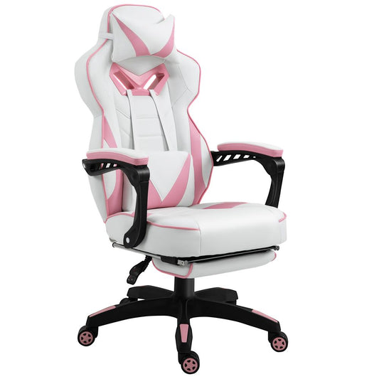 Pink Ergonomic Gaming Chair with Manual Footrest and Wheels for Stylish Offices