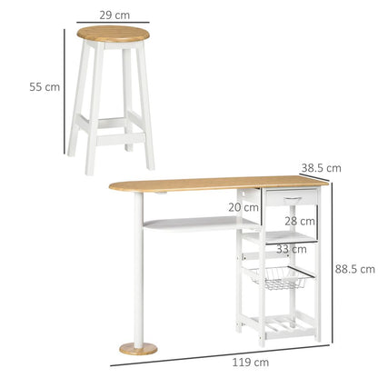 3-Piece Bar Table Set: Breakfast Table, Stools & Wine Rack, Natural White