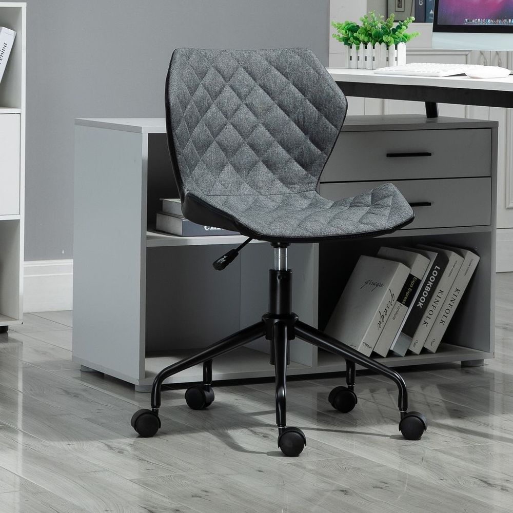 Grey Linen Home Office Swivel Desk Chair with Adjustable Height and Nylon Wheels