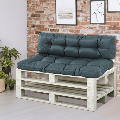 2Pcs Garden Tufted Pallet Cushion Seat Pad Back Cushion Dark Grey