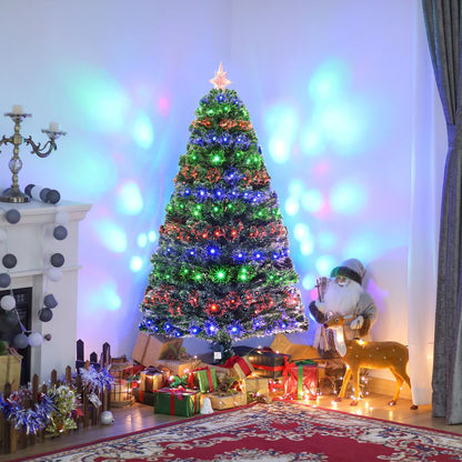 5FT Pre-Lit Artificial Christmas Tree with Multi-Coloured Fibre LED Lights in Green