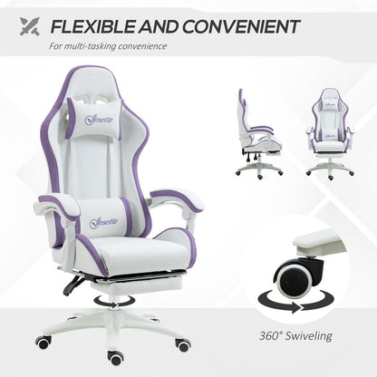 Purple Racing Style Gaming Chair with Reclining Function and Cozy Footrest