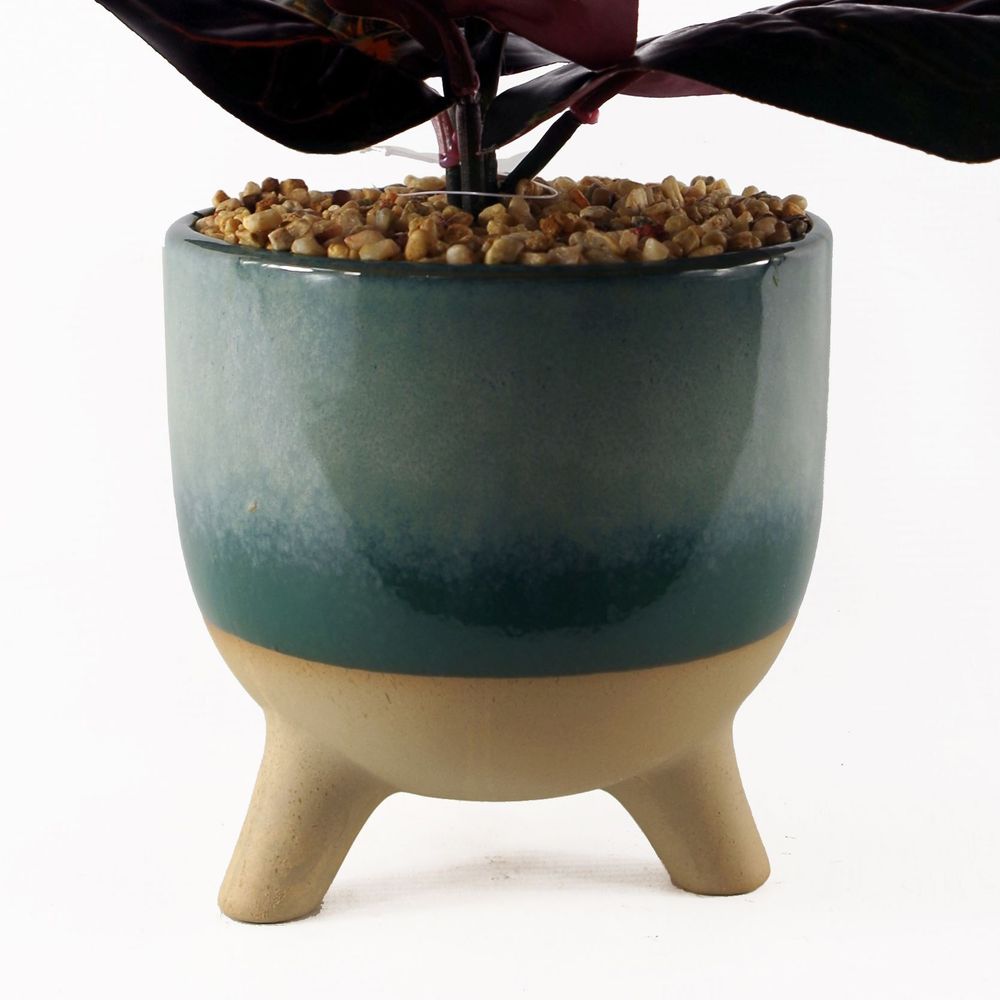 35cm Artificial Ficus Plant in Teal Blue Green Ceramic Pot