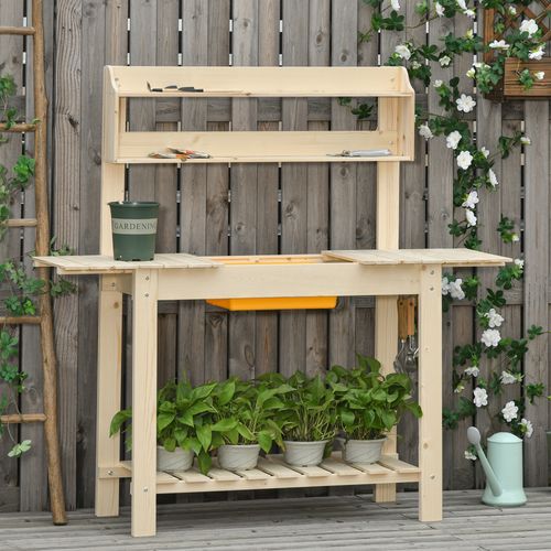 Outsunny Sliding Tabletop Potting Bench with Dry Sink & Durable Fir Wood