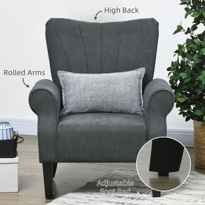 Upholstered Modern Accent Armchair with Wood Legs in Grey for Contemporary Interiors