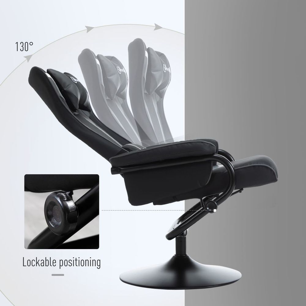 Deep Grey Racing Style Video Game Chair with Footrest Set and Pedestal Base