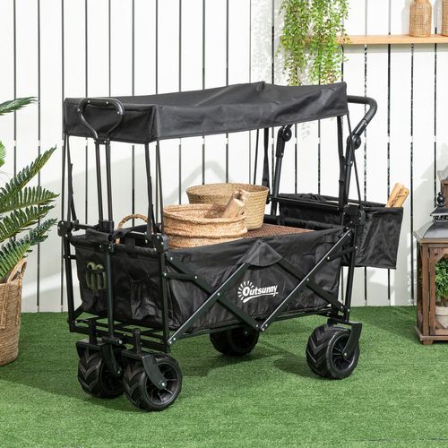 Versatile Folding Trolley Cart with Canopy – Double Compartment & 4 Wheels