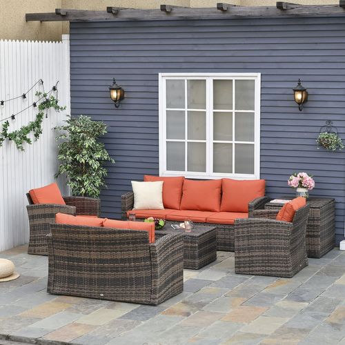 Outdoor 6-Piece Rattan Wicker Sofa Set with Storage & Cushions - Mixed Brown