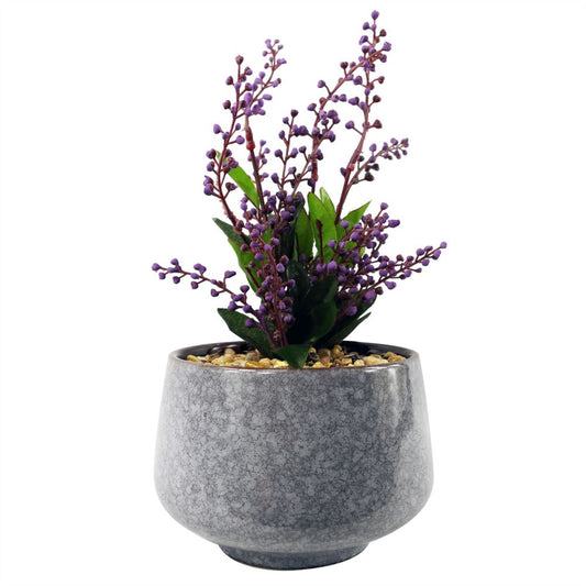 28cm Ceramic Blue Planter with Artificial Purple Vitex Negundo for Indoor Styling