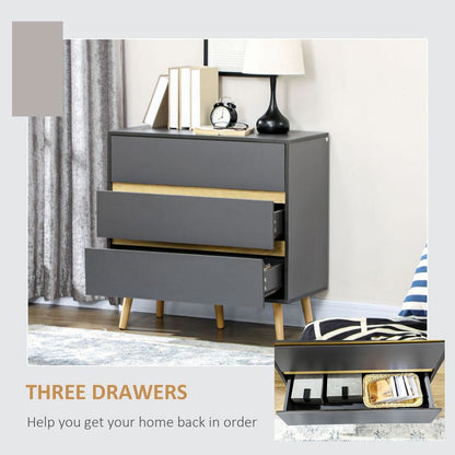 Dark Grey 3-Drawer Chest of Drawers, Organiser for Bedroom Essentials and Decor
