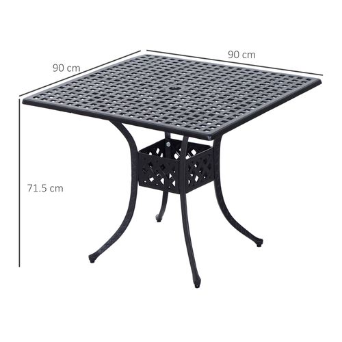 Stylish Square Aluminium Outdoor Dining Table with Umbrella Hole