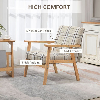 Beige Upholstered Linen-Feel Accent Chair for Stylish Living Room Comfort