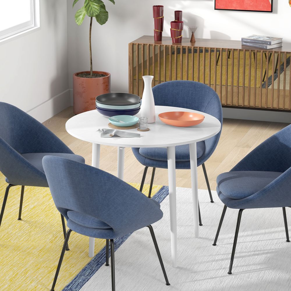 Round Drop Leaf Dining Table with Wood Legs, Foldable for Compact Dining Spaces