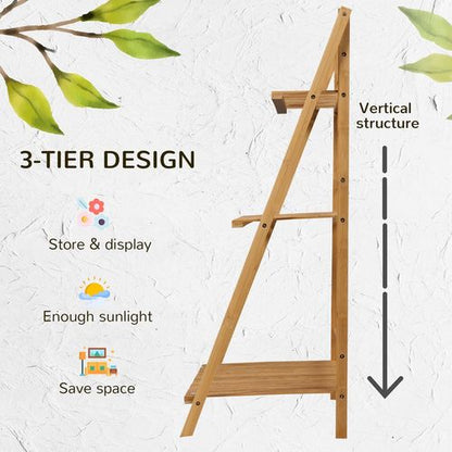 Folding Bamboo 3-Tier Plant Stand - Versatile Rack for Indoor & Outdoor Use