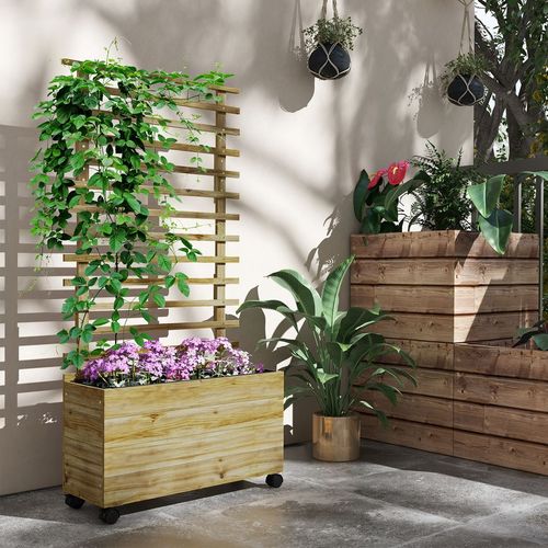 Wheeled Wooden Trellis Planter Box - Stunning Garden Growth Solution