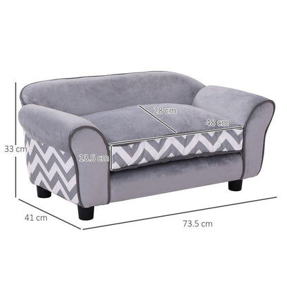 Grey Dog Sofa and Cat Couch Bed for XS Dogs with Removable Sponge Cushion, Cozy Design for Pets