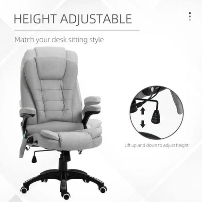 Grey Executive Reclining Chair with Heating Massage Points and Comfortable Relaxing Headrest