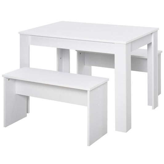 White 3-Piece Particle Board Dining Set: Table and Benches