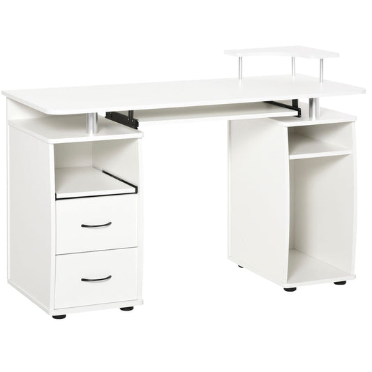 White Computer Office Desk with Keyboard Tray and Drawer, Ideal for Organised Workspaces