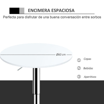 60cm Adjustable Round Bar Table with Swivel Top and Metal Frame, White