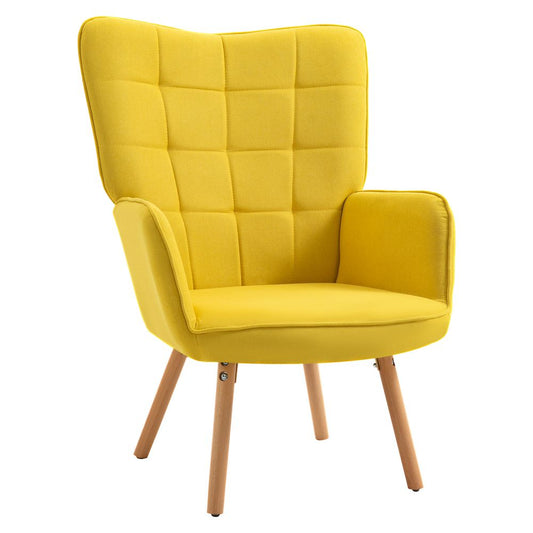 Yellow Velvet-Touch Tufted Wingback Accent Chair for Contemporary Decor