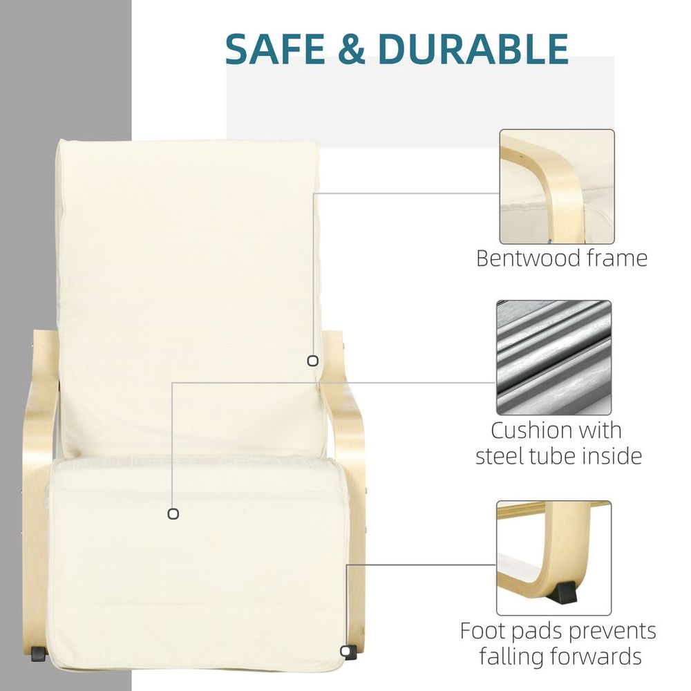 Adjustable Recliner Lounge Chair with Footrest in Cream White