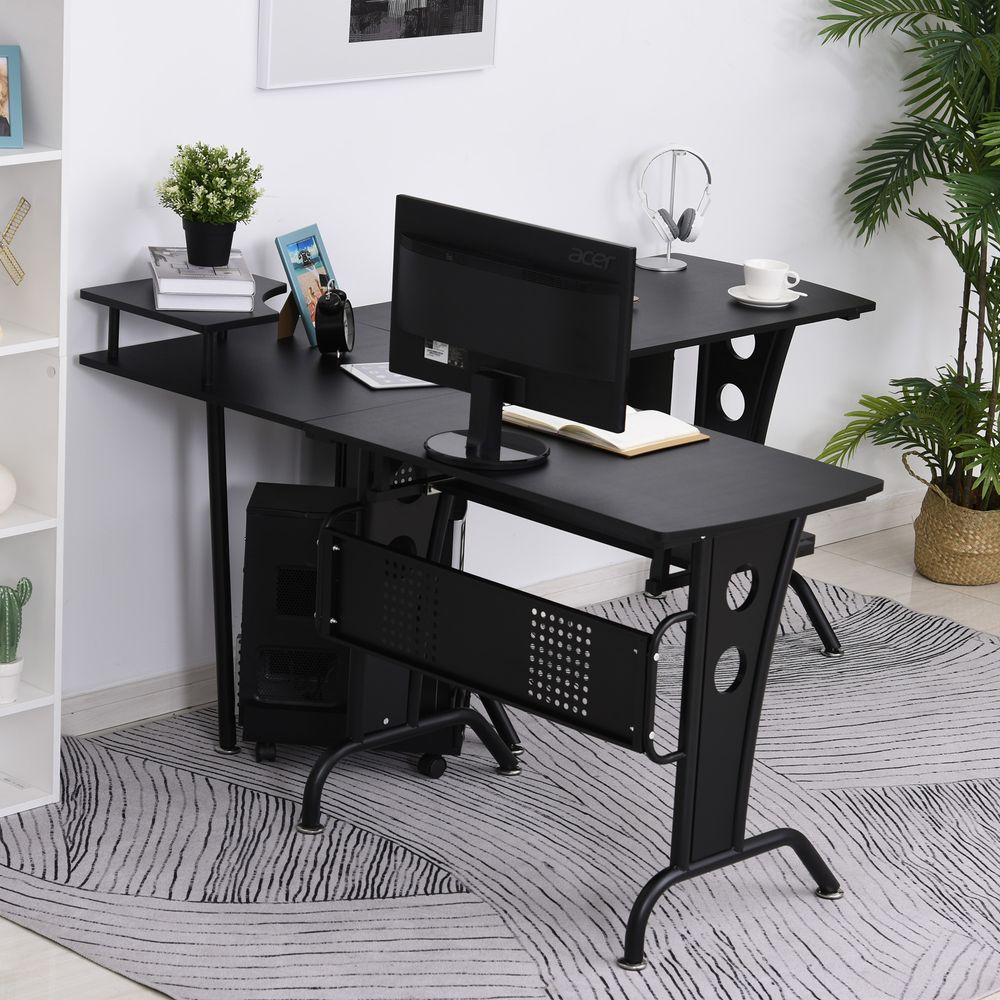 Black Steel Frame Corner Office Desk for Space-Saving Work and Gaming Setup
