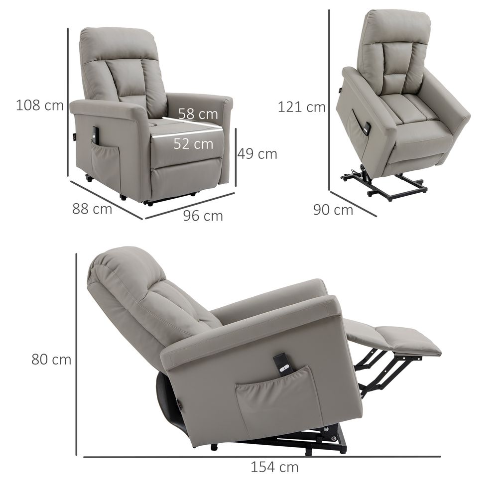 Grey PU Leather Electric Power Lift Recliner with Side Pocket for Convenient Storage