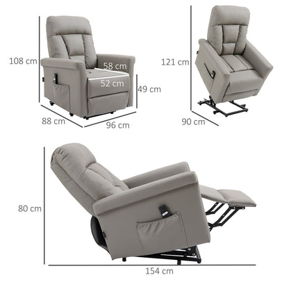 Grey PU Leather Electric Power Lift Recliner with Side Pocket for Convenient Storage