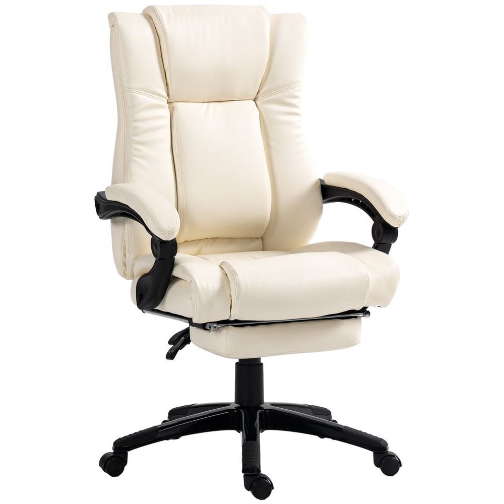 Cream High Back Executive Home Office Chair with Recliner Feature and Foot Rest for Comfort