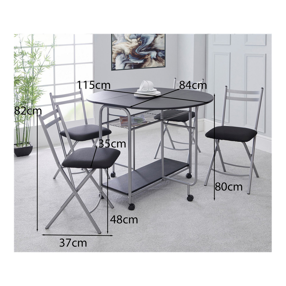 Stowaway Dining Set for 4, Black and Silver Design, Perfect for Compact Spaces