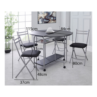 Stowaway Dining Set for 4, Black and Silver Design, Perfect for Compact Spaces