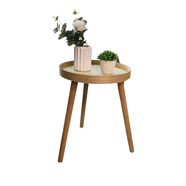 Cane Oak Round Side Table, Classic and Elegant