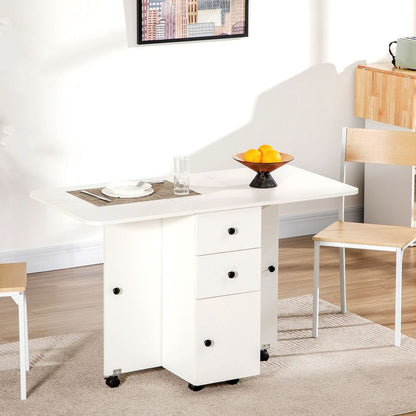 White Drop Leaf Dining Table with Storage Drawers, Perfect for Small Dining Areas